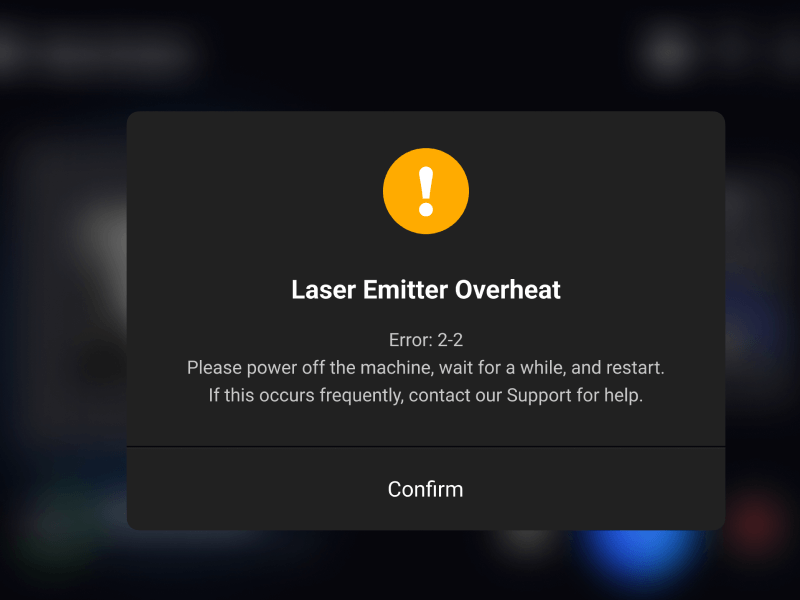 The overheat warning for the 40 W laser module